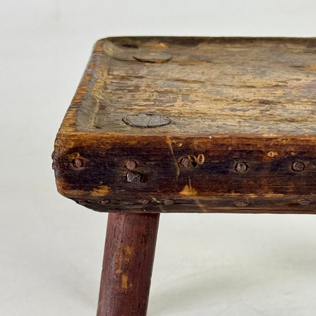 Exquisite Patina on Small Primitive Antique Wood Stool/Table, Salesman Sample For Sale - Image 4 of 11