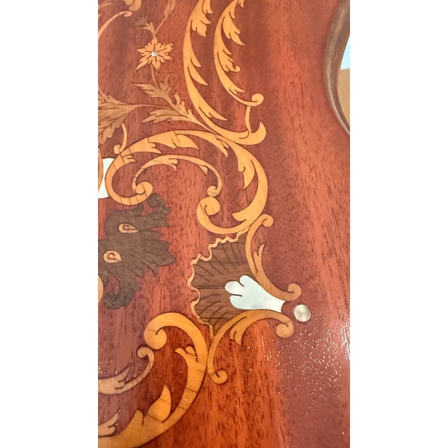 Mid 20th Century Louis XV Style Inlaid Marquetry Console Table With Mother-of-Pearl Accents For Sale - Image 10 of 12