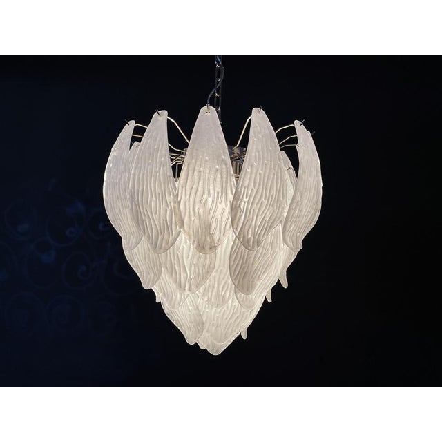 Glass Vintage Italian Murano Chandelier with Frosted Carved Glass Leaves, 1990s For Sale - Image 7 of 18