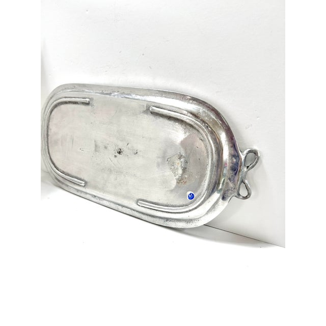 Late 20th Century Vintage Aluminum Bow Handle Serving Tray – Hollywood Regency Silver Tone Vanity Tray, Grandmillennial Decor For Sale - Image 5 of 9