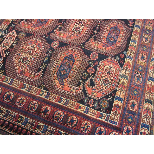 1880s Black Tribal Antique s.e. Persian Afshar Paisley Rug 4'2" X 6'3" Handknotted Wool Carpet For Sale - Image 4 of 6