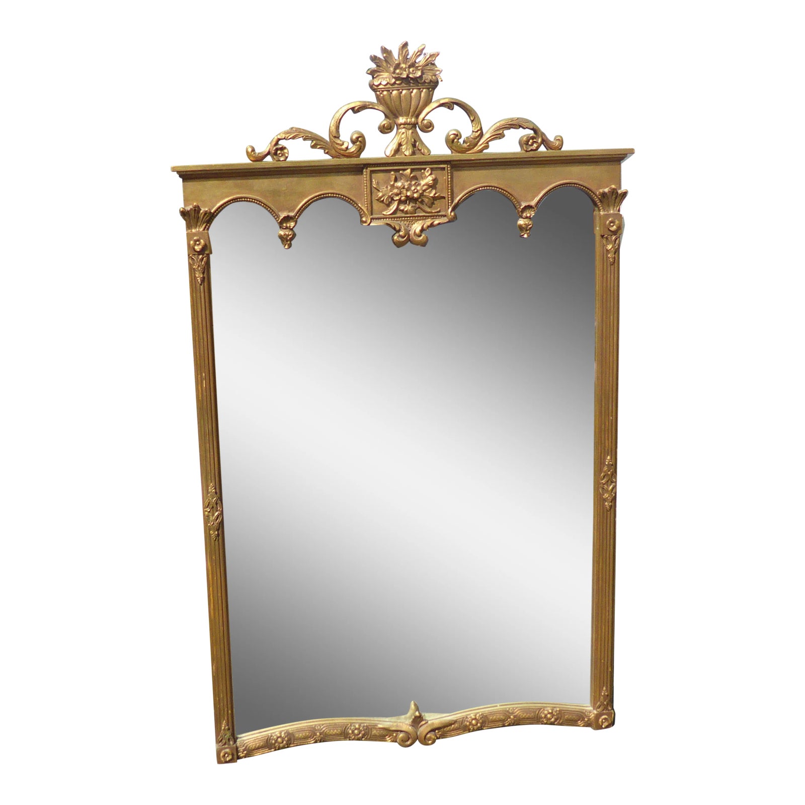 Vintage French Provincial Style Arched Gold Gilt Floral Motif Wood Wall