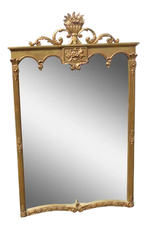 Vintage French Provincial Style Arched Gold Gilt Floral Motif Wood Wall Mirror