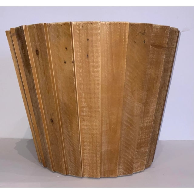 Stylish Organic Modern Natural Wood Slat Medium Side Table, showroom floor sample