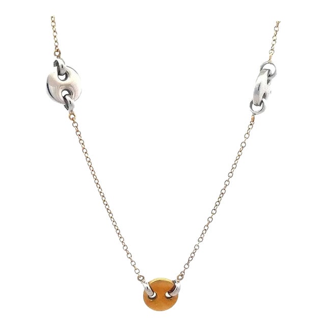 Bottene Italia Gold Necklace 18k Two Tone Button Motifs Chain Toggle Clasp For Sale