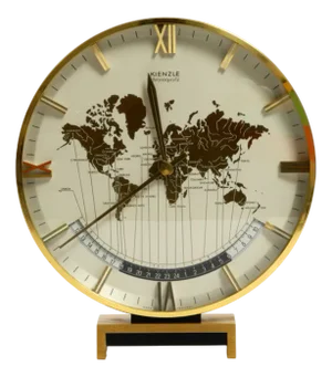 Large Heavy Battery-Operated Brass World Clock by Heinrich Johannes Möller for Kienzle, 1978