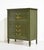 Freshly updated with a newly painted finish, this Thomasville five-drawer highboy chest in green blends clean mid century...