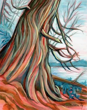 "Cedar Roots" Contemporary Expressionist Style Landscape Oil Painting