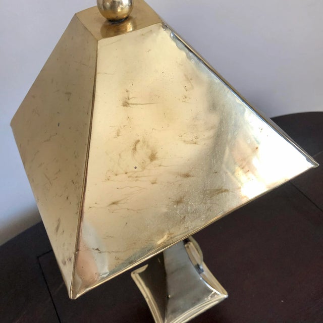 Mid-Century Modern Vintage Brass Pyramid Shade Table Lamp For Sale - Image 3 of 6