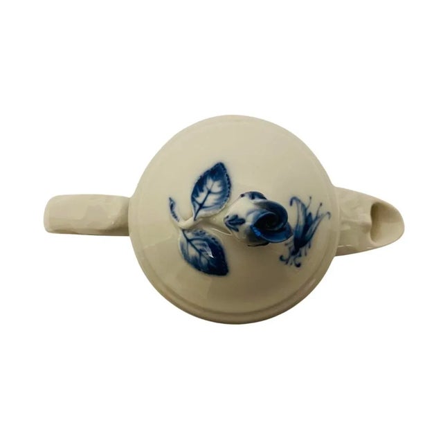 Ceramic Antique Meissen Porcelain Blue Floral & Insect Tea Pot with Lid Blue Crossed Swords For Sale - Image 7 of 10
