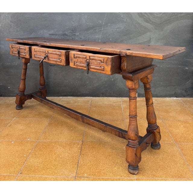 1920s Spanish Renaissance Revival Three-Drawer Console Table, Early 20th Century For Sale - Image 5 of 18