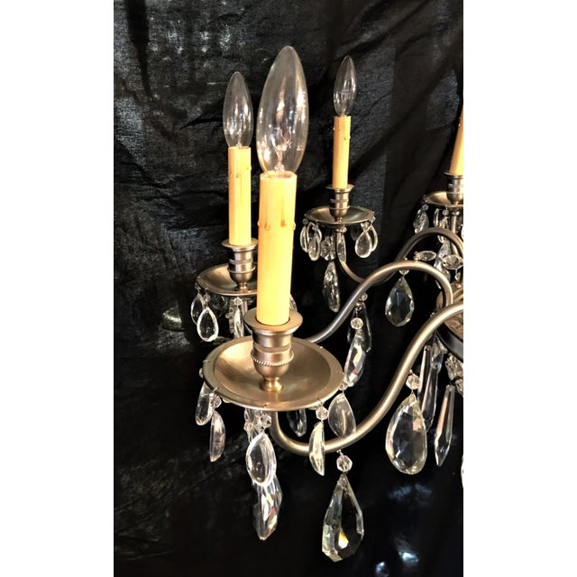 Vintage Ten Arm Nickel and Crystal Chandelier For Sale - Image 9 of 13