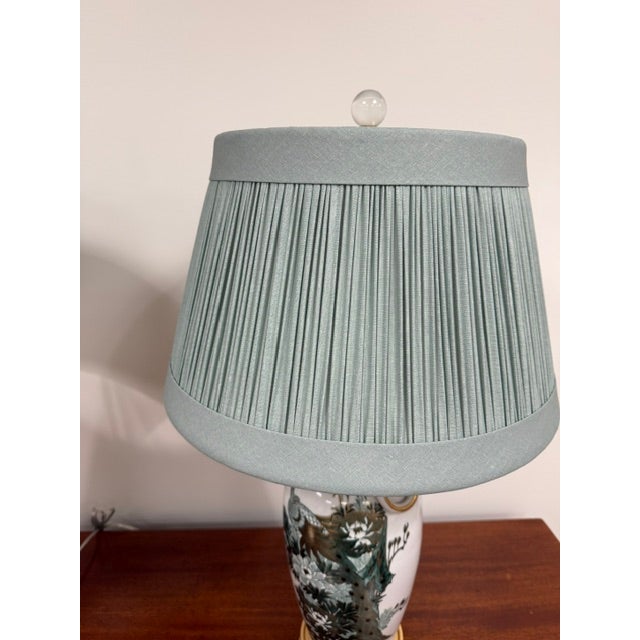 Pair of Vintage Mid Century Modern Japanese Kutani Hand Painted Table Lamps With Peacock, Flowers and Gold For Sale - Image 10 of 11