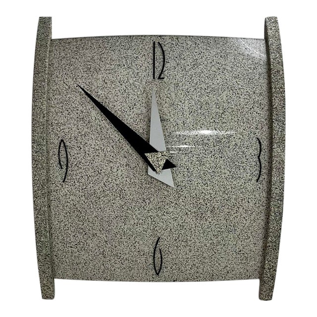 Postmodern Art Deco Faux Granite Wall Clock With Geometric Hands, Emperor 1980s For Sale
