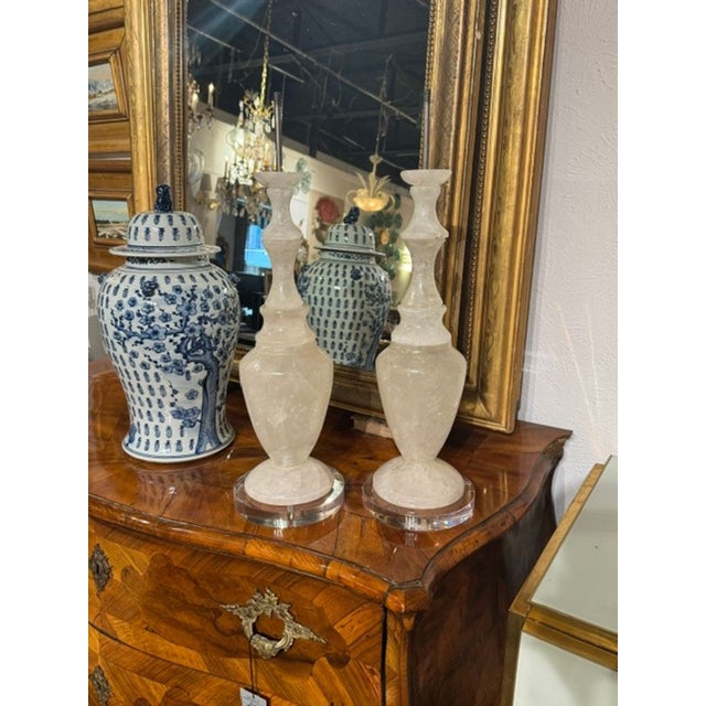 Modern Large Pair of Polished Rock Crystal Lamps For Sale - Image 3 of 8