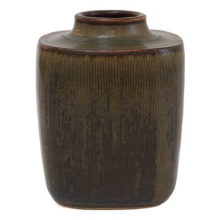 Danish Green Stoneware Vase by Valdemar Petersen for Bing & Grondahl, 1950s For Sale