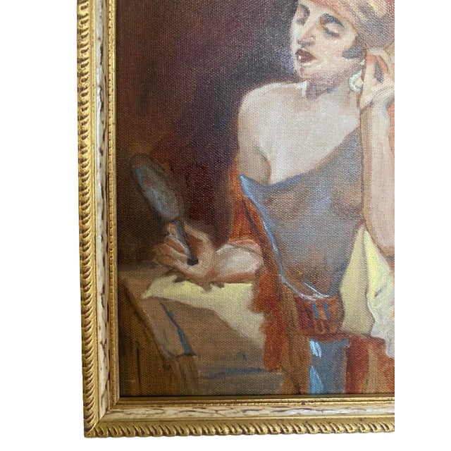 2020s Contemporary Oil on Canvas Painting of a Art Deco Woman in Sheer Clothing For Sale - Image 5 of 7
