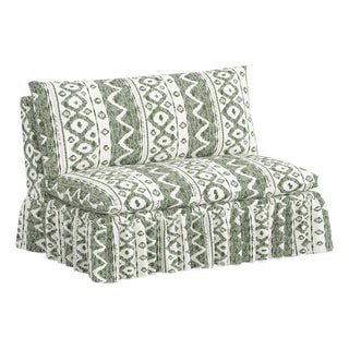 Capra Ruffle Settee in Linny Ikat Sage For Sale