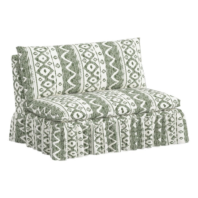 Capra Ruffle Settee in Linny Ikat Sage For Sale