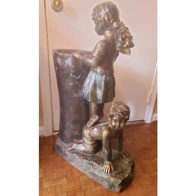 Bronze Finish Boy & Girl Water Fountain Statue For Sale In Washington DC - Image 6 of 9