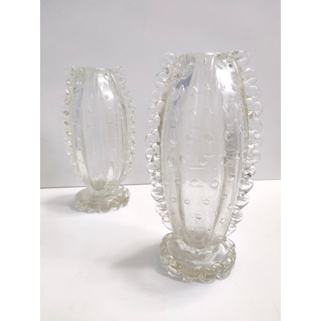 Transparent Bullicante Murano Glass Vases by Ercole Barovier, 1930s, Set of 2 For Sale - Image 10 of 10