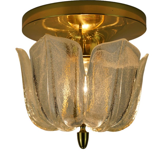 Model A475 3031 Flush Mount with Flower-Shaped Glass Shade from Glashütte Limburg, 1970s For Sale