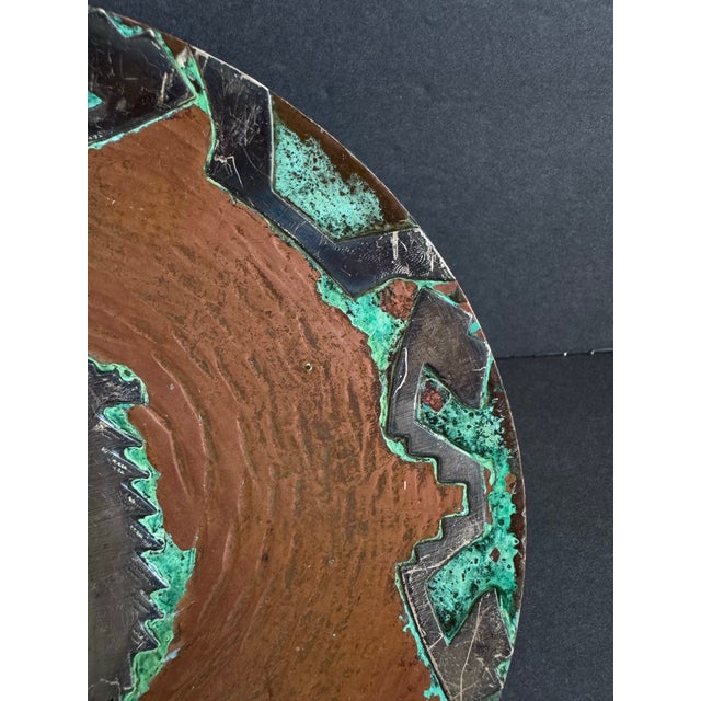 Late 20th Century Vintage Peruvian Wall Plate Silver & Copper Mixed Media Decorative Handmade For Sale - Image 5 of 11