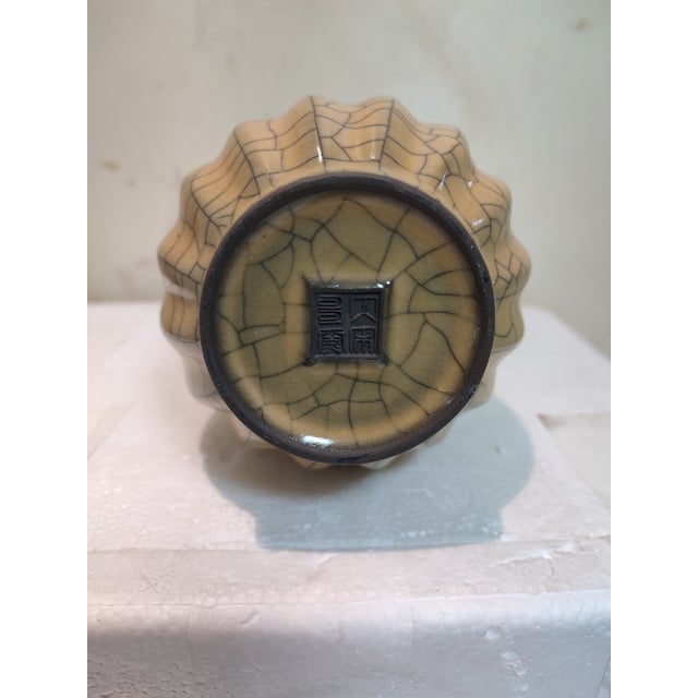Chinese Ceramic Vase Hand Carved Ge Ware Crackle Glaze Celadon Yuhuchun Vase For Sale In Seattle - Image 6 of 6