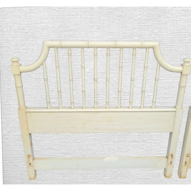 Traditional Vintage Off White Faux Bamboo Pagoda Regency Twin Headboards- a Pair For Sale - Image 3 of 6