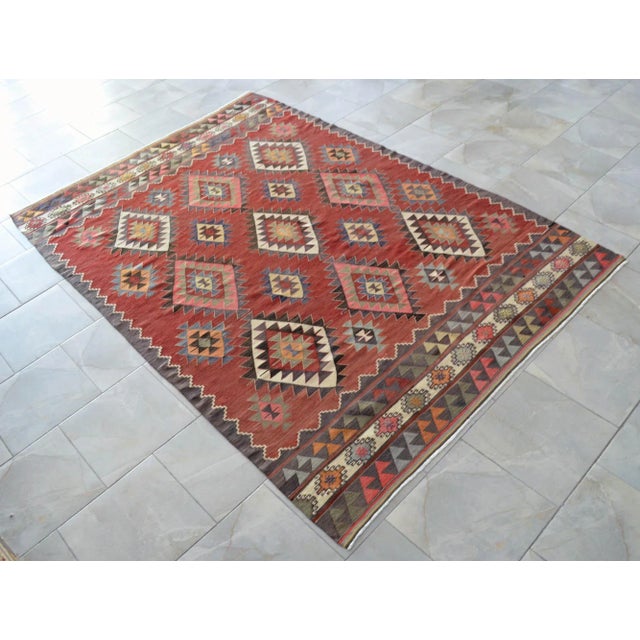 Handmade Turkish Kilim Rug Barak Design Area Rug - 6'1" X 9'1" For Sale - Image 6 of 12