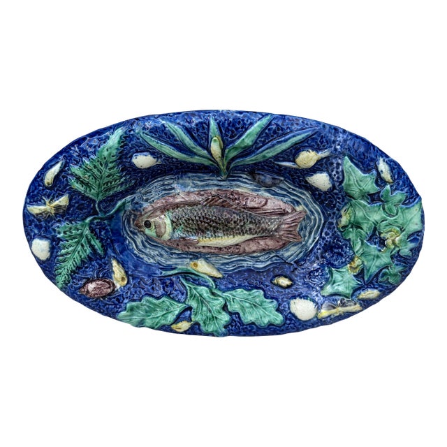19th Century Majolica Palissy Fish Wall Platter Thomas Sergent For Sale