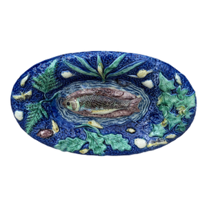 19th Century Majolica Palissy Fish Wall Platter Thomas Sergent