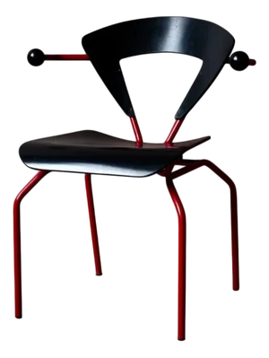 Italian Modern Black and Red Wood Desk Chair, 1970s