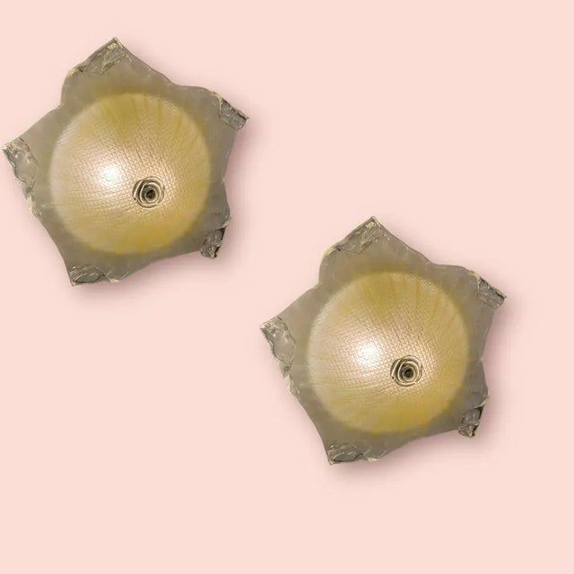 Murano glass sconces/ flushmounts set of 2 width 44 cm height 23 cm features 2 e14 light bulbs new wiring installed...