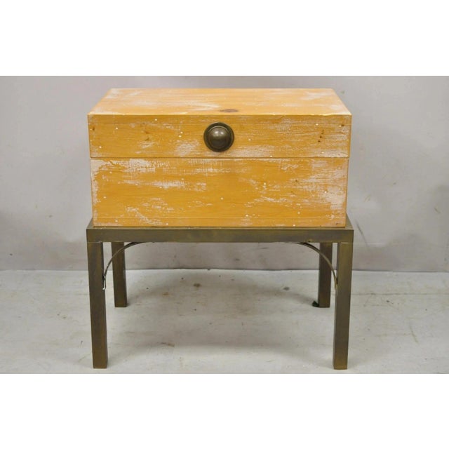 Vintage Small Campaign Style Trunk Chest on Brass Base Accent Side Table For Sale - Image 12 of 12