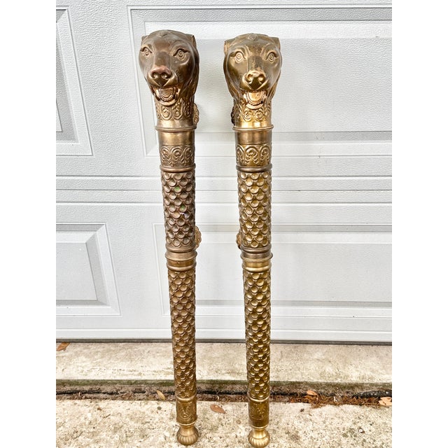 Fabulous pair/set of monumental vintage brass repousse lion door handles. Stunning in person and would elevate any...
