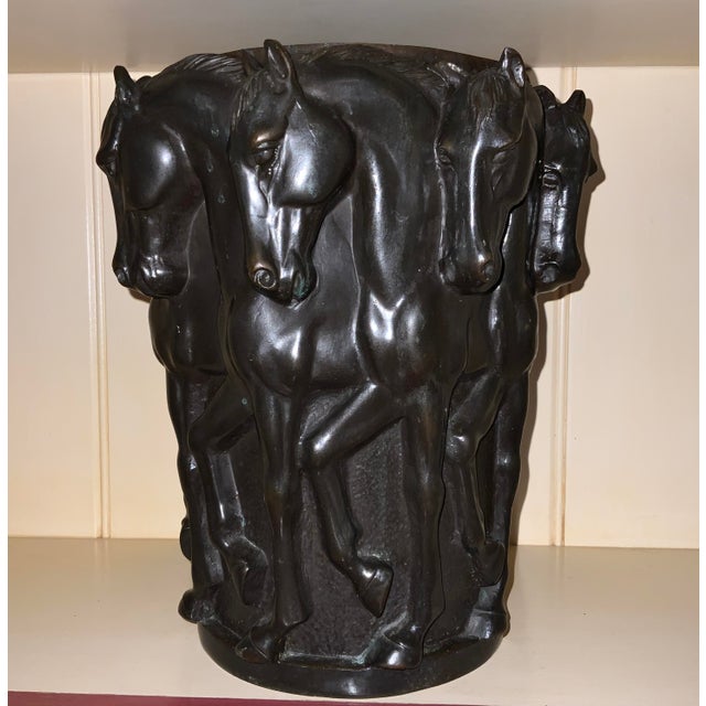 Metal 1920s Art Deco French Patinated Bronze Thoroughbred Horse Wine Cooler Vase For Sale - Image 7 of 11