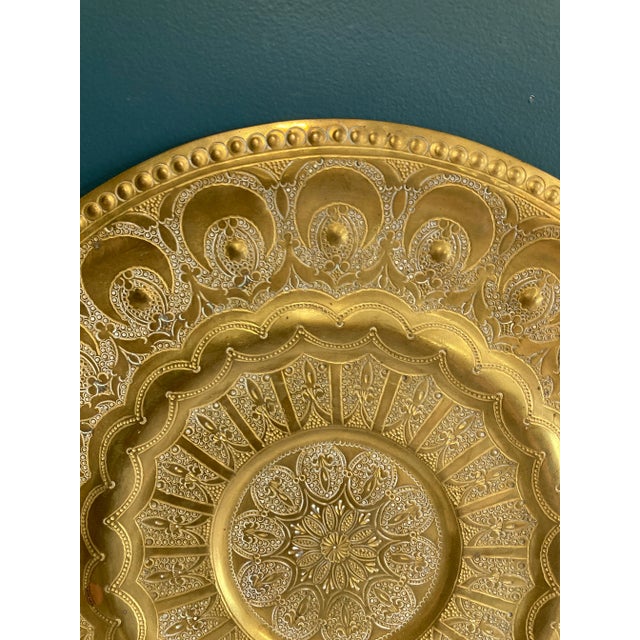 Moroccan Vintage Moroccan Brass Ornate Decorative Wall Plate For Sale - Image 3 of 9
