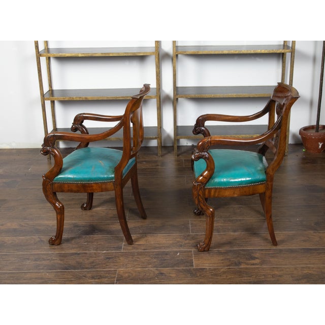 Brown Pair of English Regency 1840s Mahogany Chairs with Ionic Capitals and Griffons For Sale - Image 8 of 11