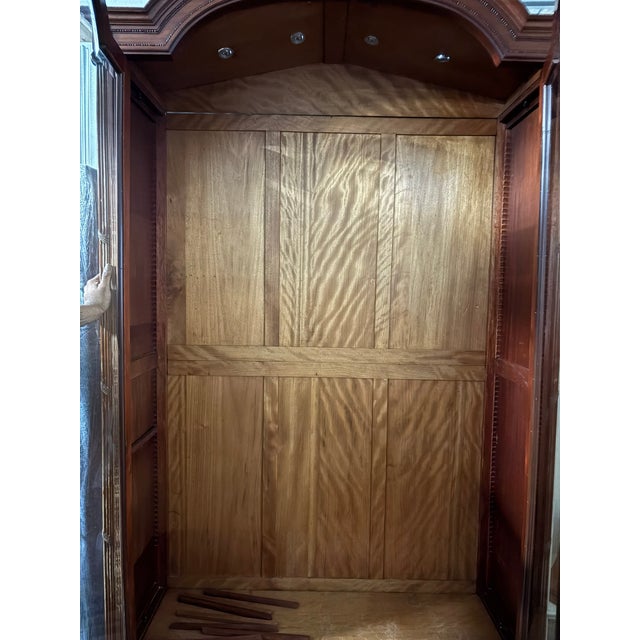 Directoire Louis XVI Style Bronze and Brass Trimmed Glass Door Armoire, 19th Century. Glass shelves with wood trim, drawer...