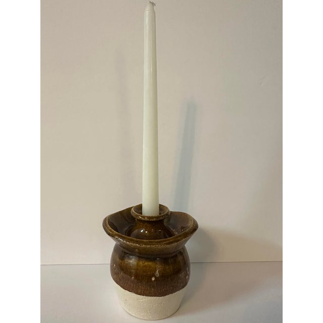 Brown Vintage Mid 20th Century Hand Made Brown & Cream Glazed Honey Jar For Sale - Image 8 of 9