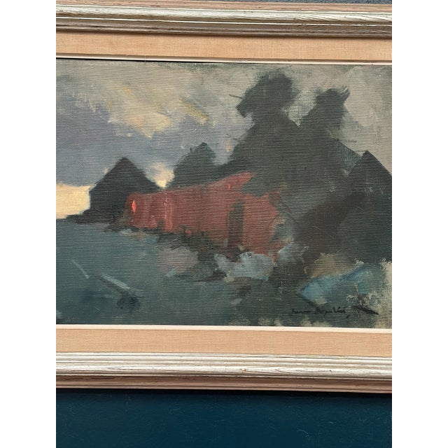 Mid-Century Modern Arne Aspelin, Red Barn, 1950s, Oil on Canvas, Framed For Sale - Image 3 of 13