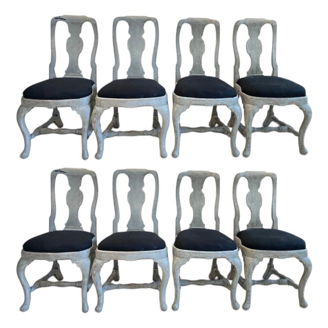 18th Century Swedish Rococo Set of 8 Chairs For Sale