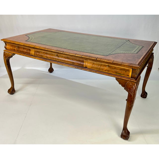 Mid 20th Century Large English Chippendale Style Burl Walnut Partners Desk With Ogee Molded Drawers For Sale - Image 14 of 18