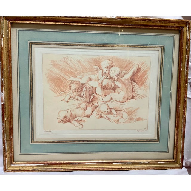 Antique engraving by Auguste Pequegnot( French, 1819-1878) after Francois Boucher( 1733-1770). Beautifully mated and...