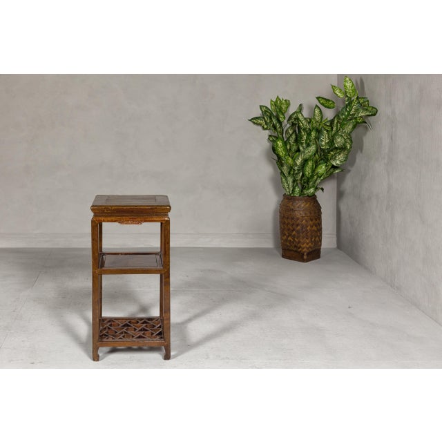 19th Century Three-Tiered Accent Lamp Table with Cracked Ice Shelf and Horse Hoof Feet For Sale - Image 5 of 12