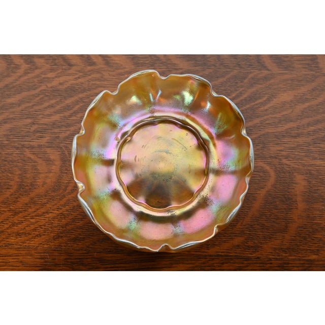 Art Deco Louis Comfort Tiffany Favrile Iridescent Art Glass Scalloped Bowl For Sale - Image 3 of 10