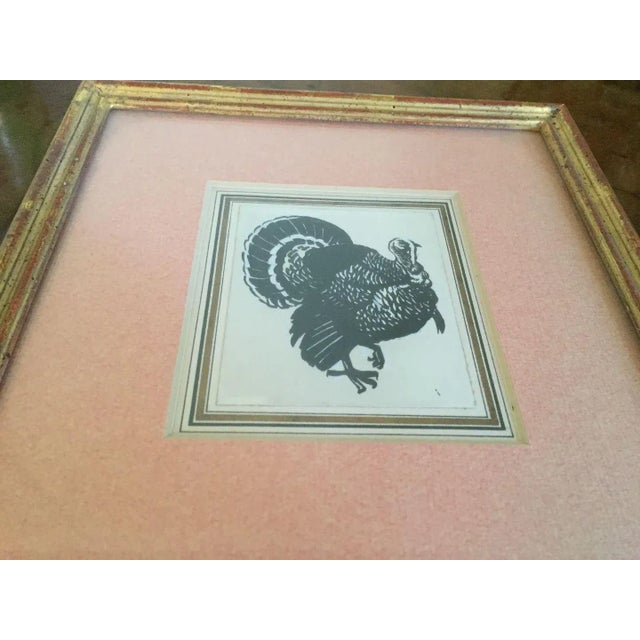 Ink & Gouache on Paper American Turkey Drawing in French Mat & Carved Gilt Wood Frame For Sale - Image 4 of 6