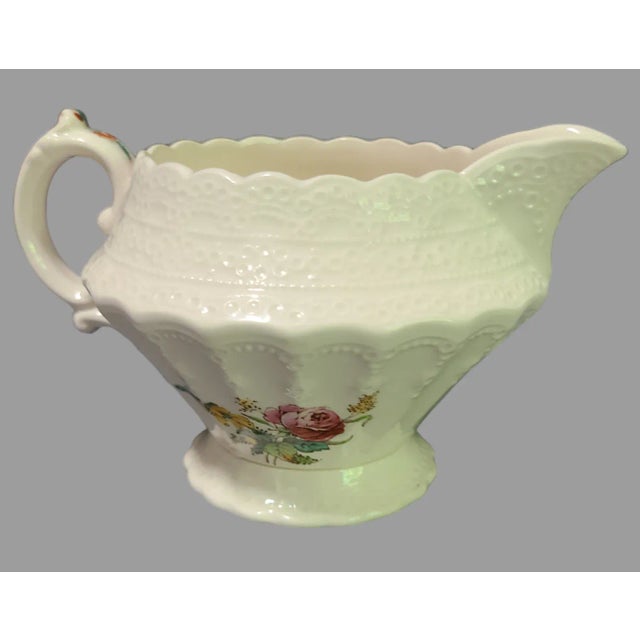 English Copeland Spode's "Jewel" Hand Painted Heath & Rose Floral Sugar Bowl & Creamer Set For Sale - Image 3 of 11