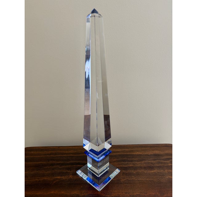 Glass Neoclassical Grand Tour Crystal and Cobalt Blue Obelisk For Sale - Image 7 of 7